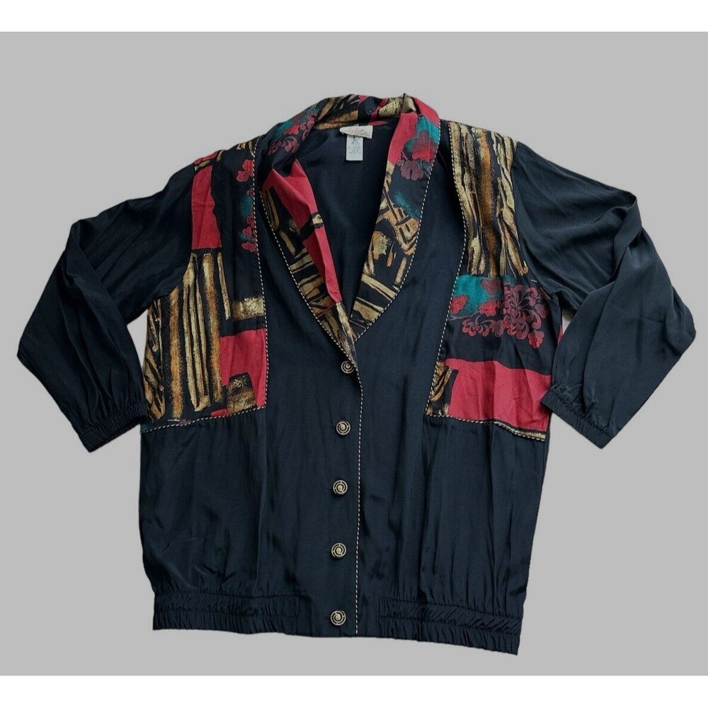 Vintage Sue Brett‎ Collection Patchwork Boho Button Retro Jacket Women's XXL